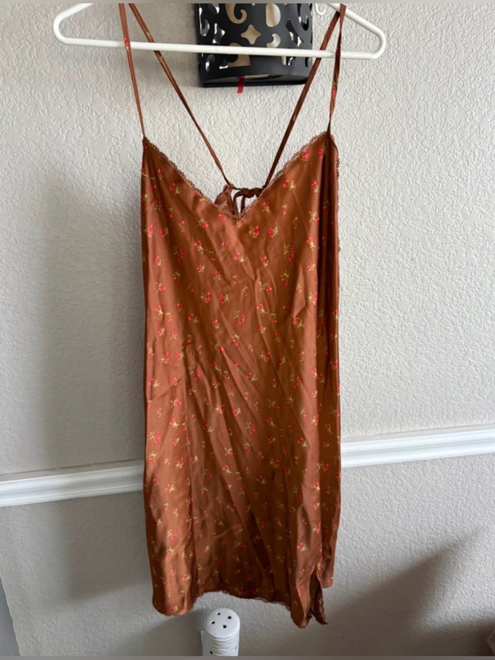 Wild Fable Copper Slip Dress with Cherry Print